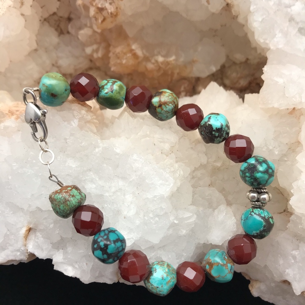 Turquoise, Carnelian & Silver Bracelet - NEW